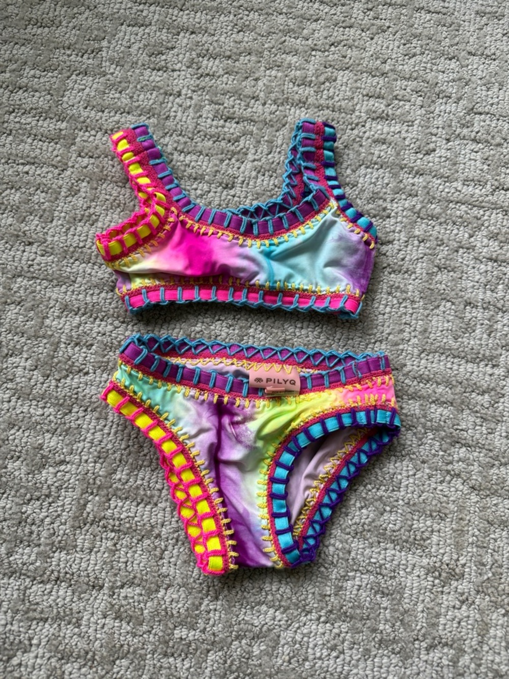 Pilyq Multicolor Tie-Dye Crochet-Edge Bikini Set